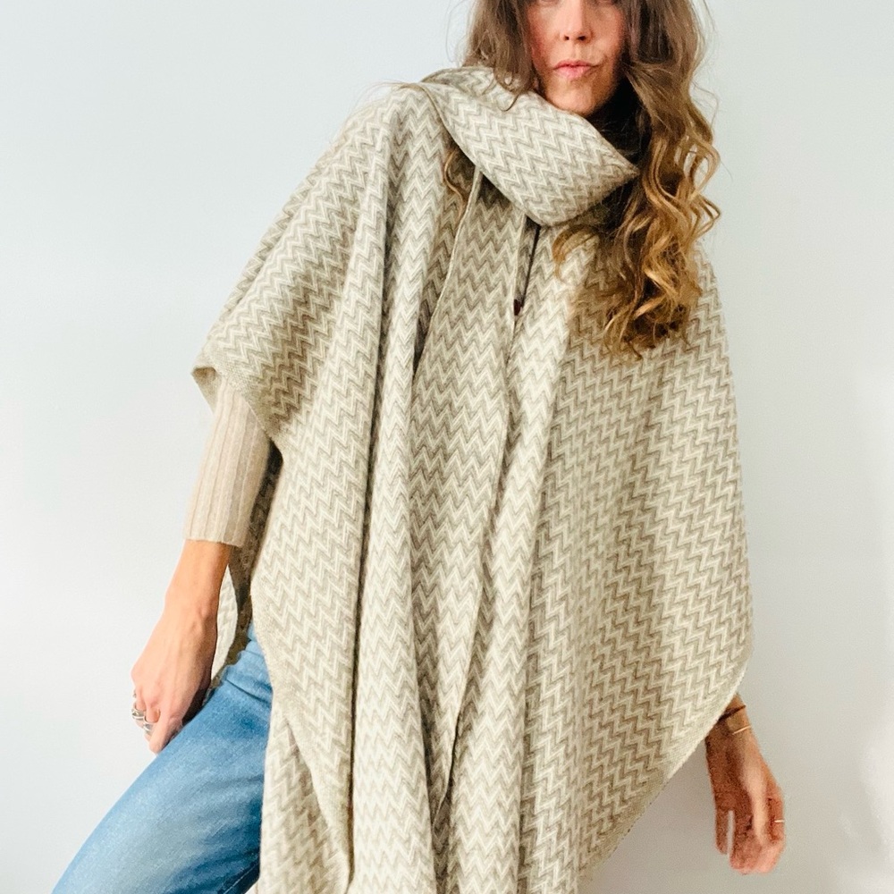 Chevron Patterned Poncho with Scarf